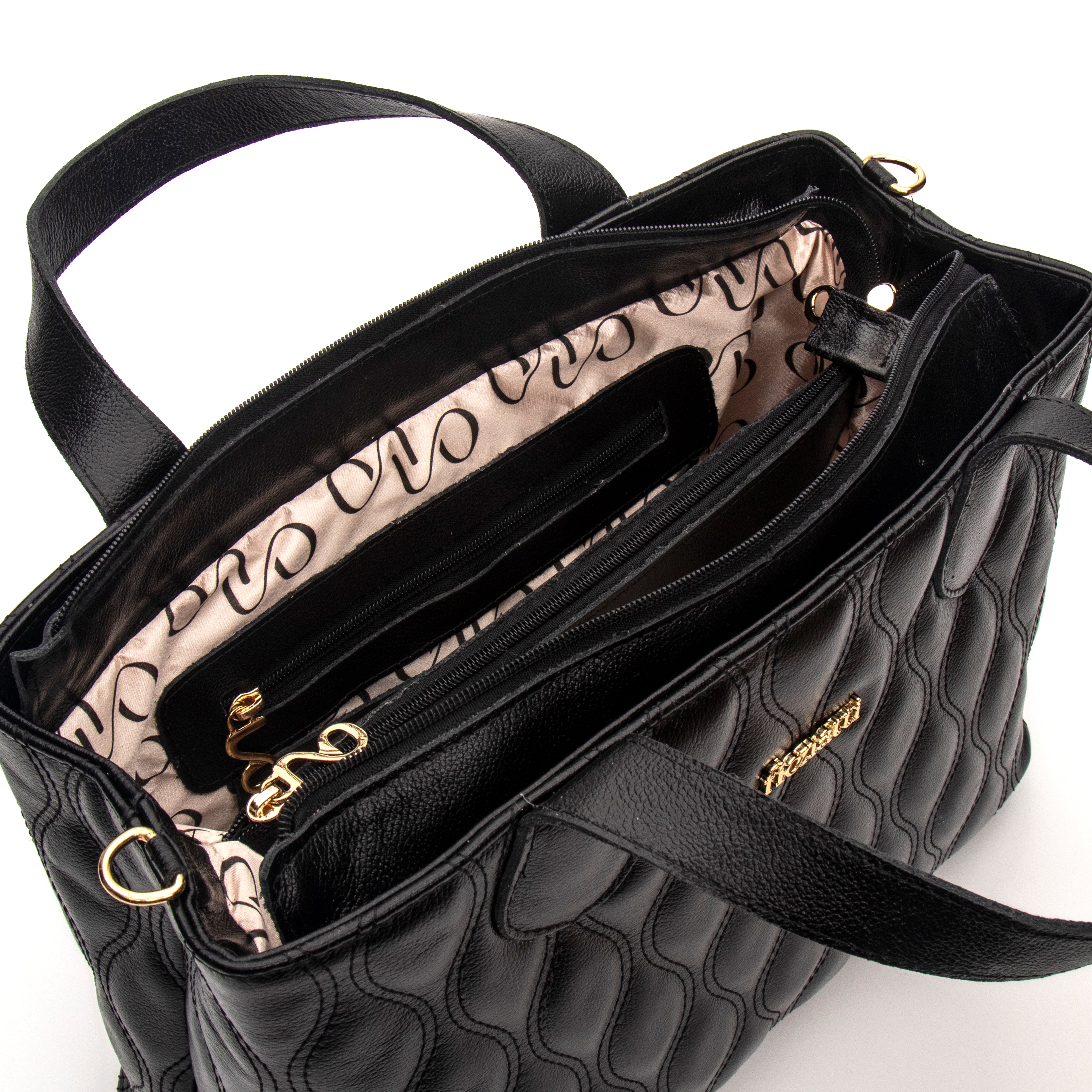 Bolsa Milano Tote Grande - Couro Legítimo Preto