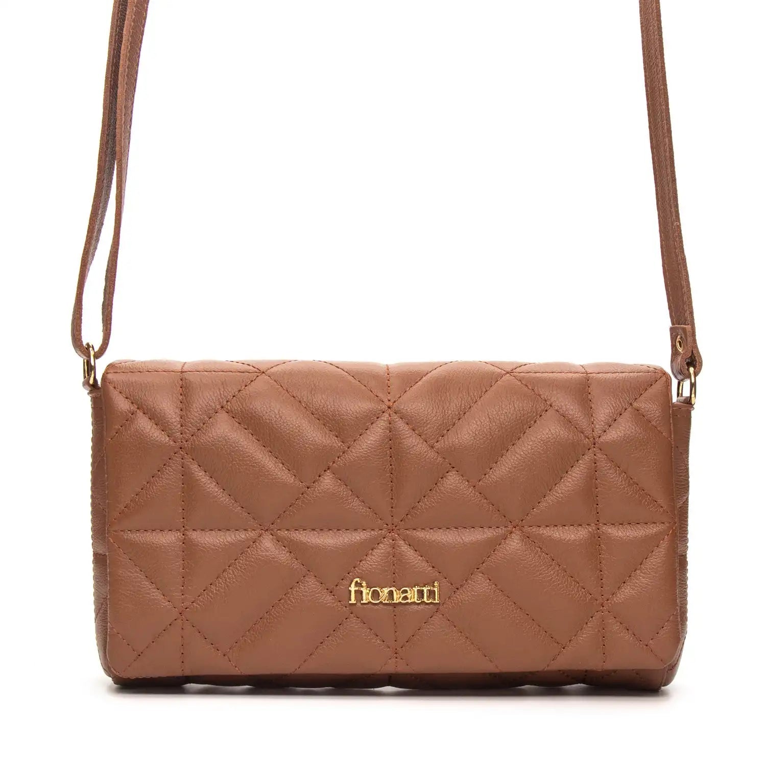 Bolsa Couro Legítimo Clutch/Tiracolo Matelassê Pequena Parma feminina na cor Marrom | FIONATTI