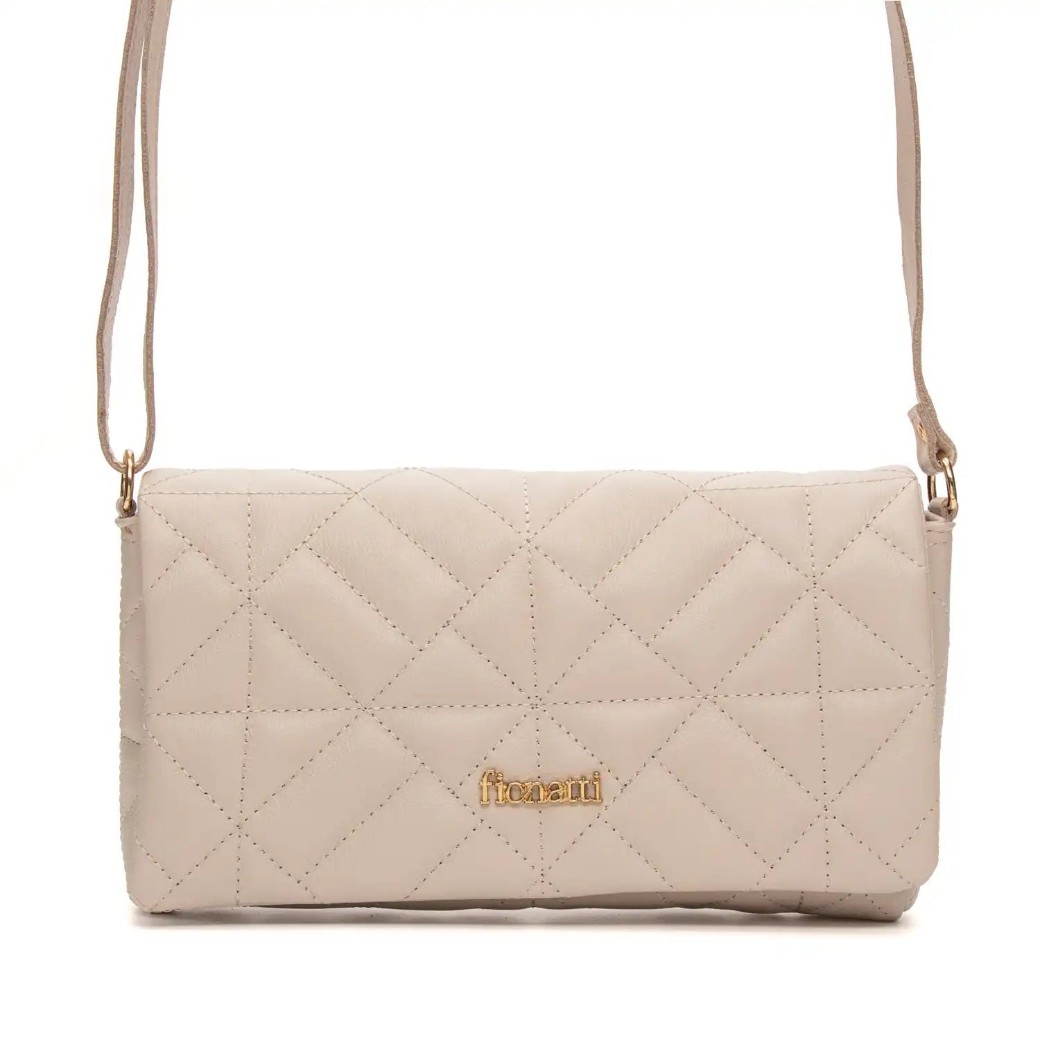 Bolsa Couro Legítimo Clutch/Tiracolo Matelassê Pequena Parma feminina na cor Off-White | FIONATTI