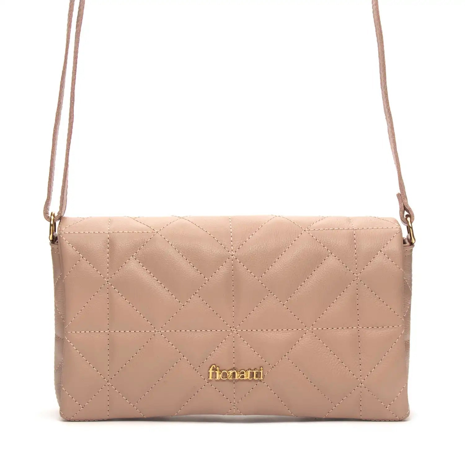 Bolsa Couro Legítimo Clutch/Tiracolo Matelassê Pequena Parma feminina na cor Nude | FIONATTI