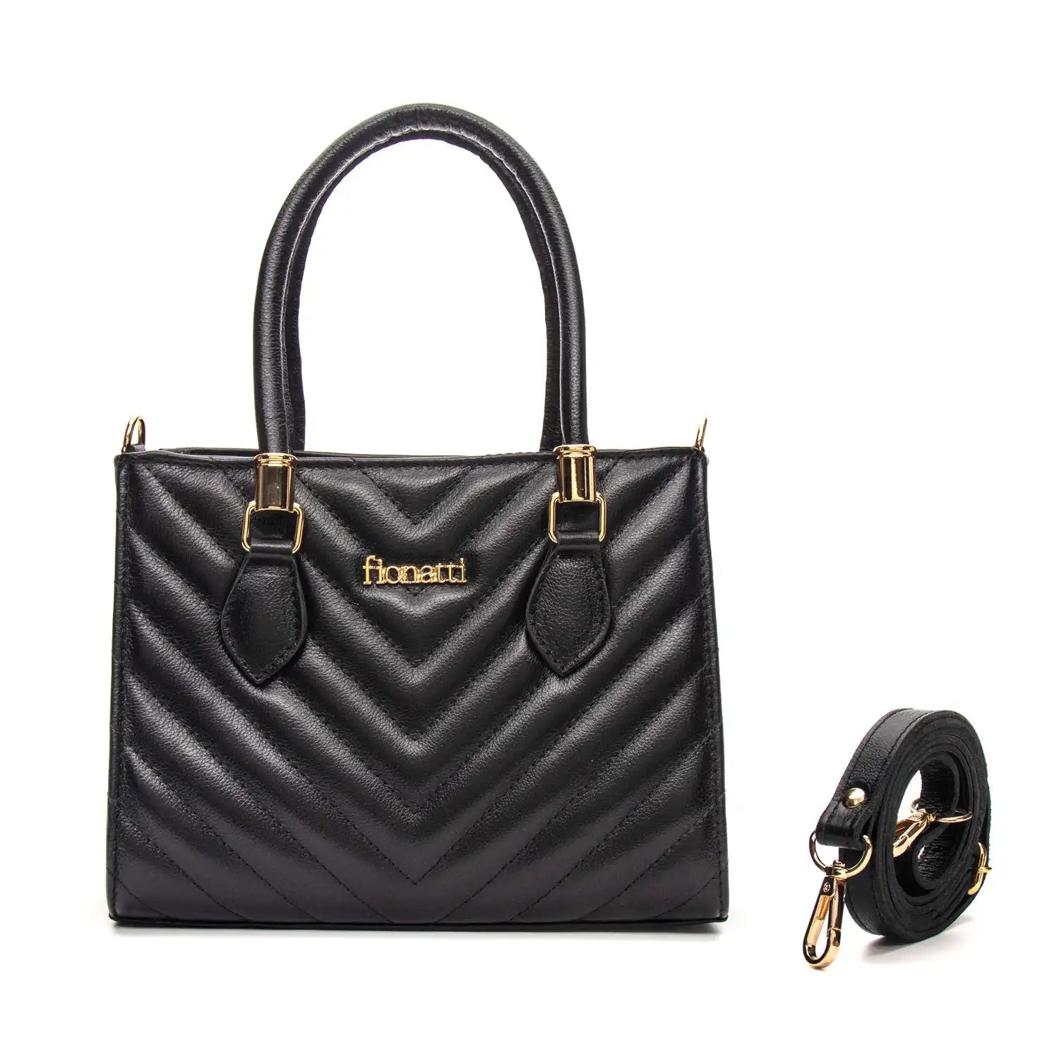 Bolsa Couro Legítimo Tote/Tiracolo Média Ravena feminina na cor Preto | FIONATTI