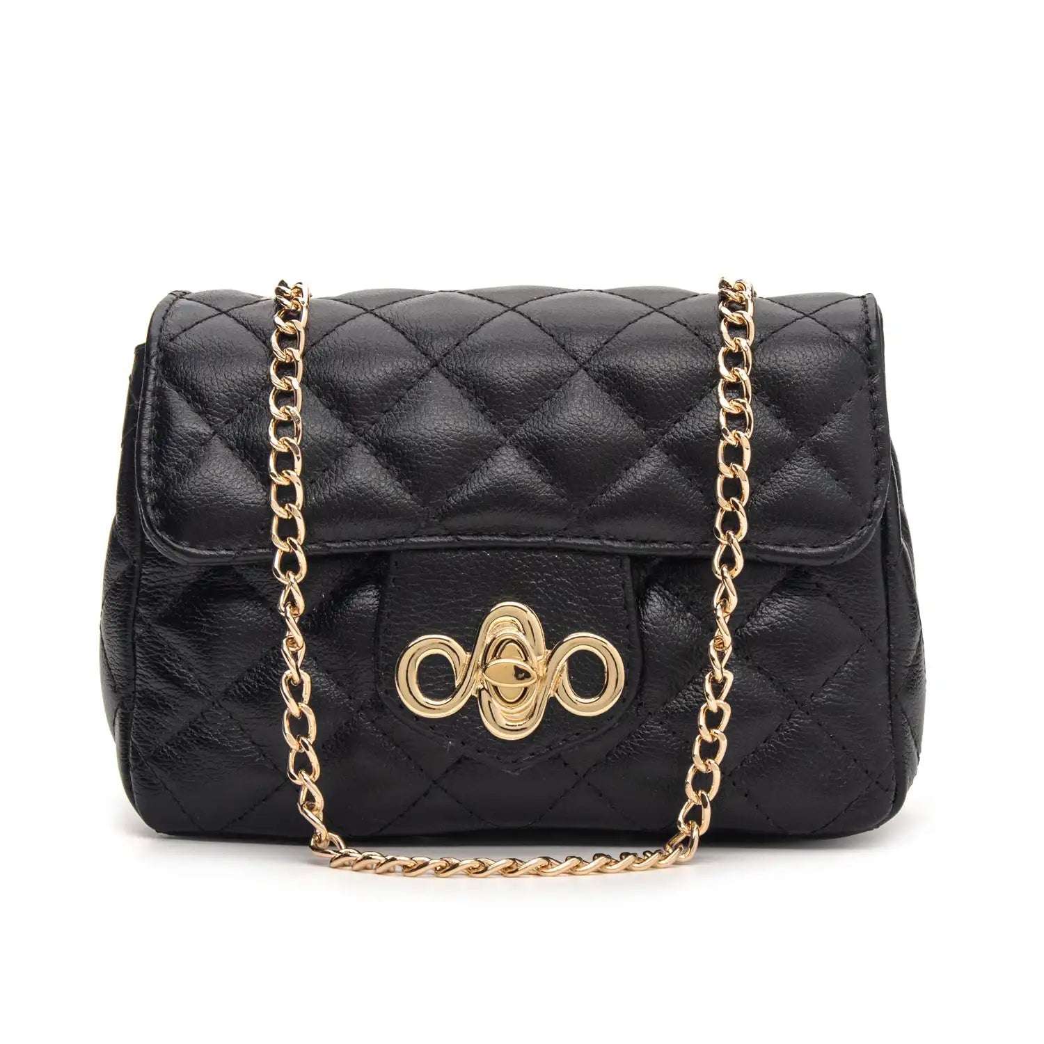 Bolsa Tiracolo Matelassê Pequena Veneza feminina na cor Preto | FIONATTI
