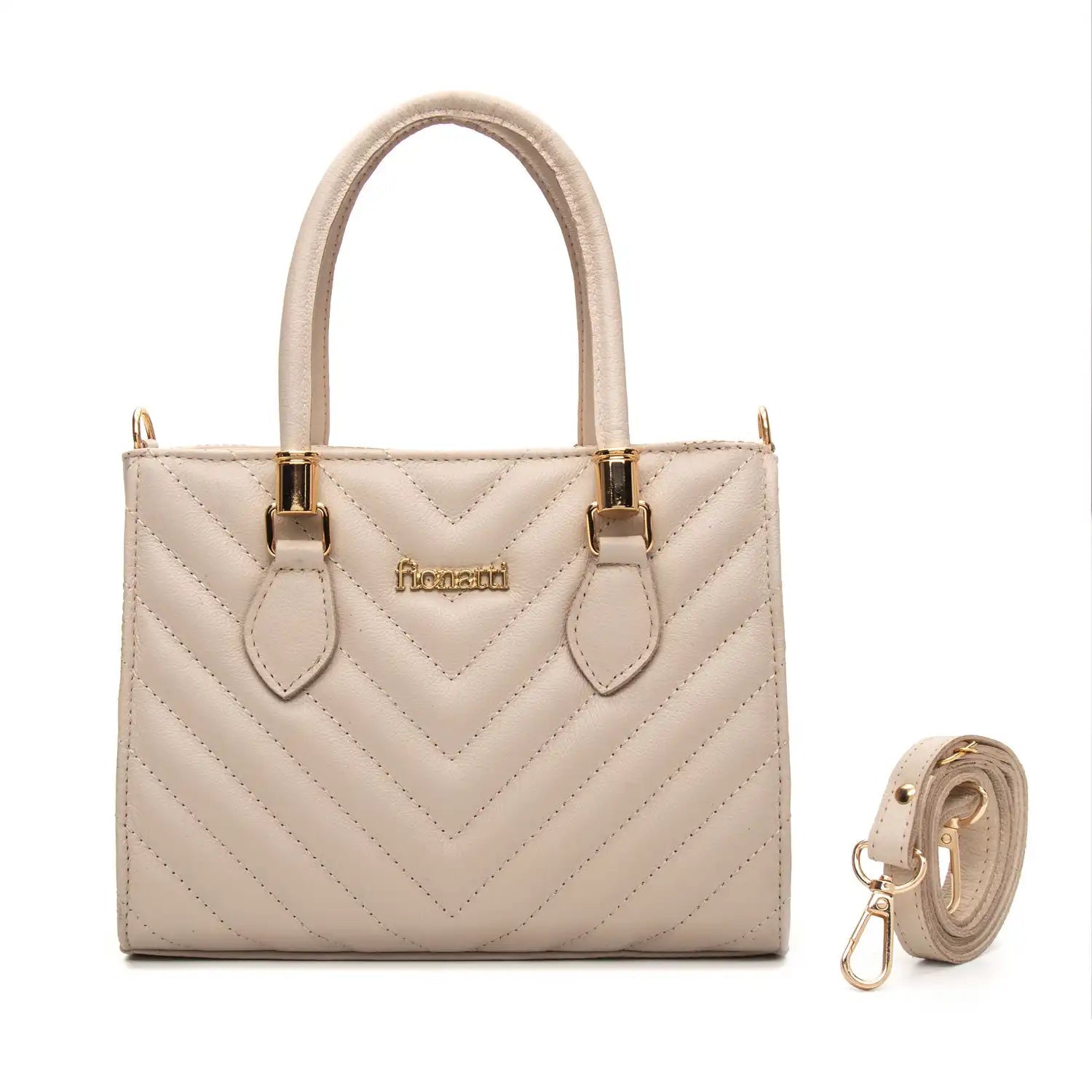 Bolsa Couro Legítimo Tote/Tiracolo Média Ravena feminina na cor Off-White | FIONATTI
